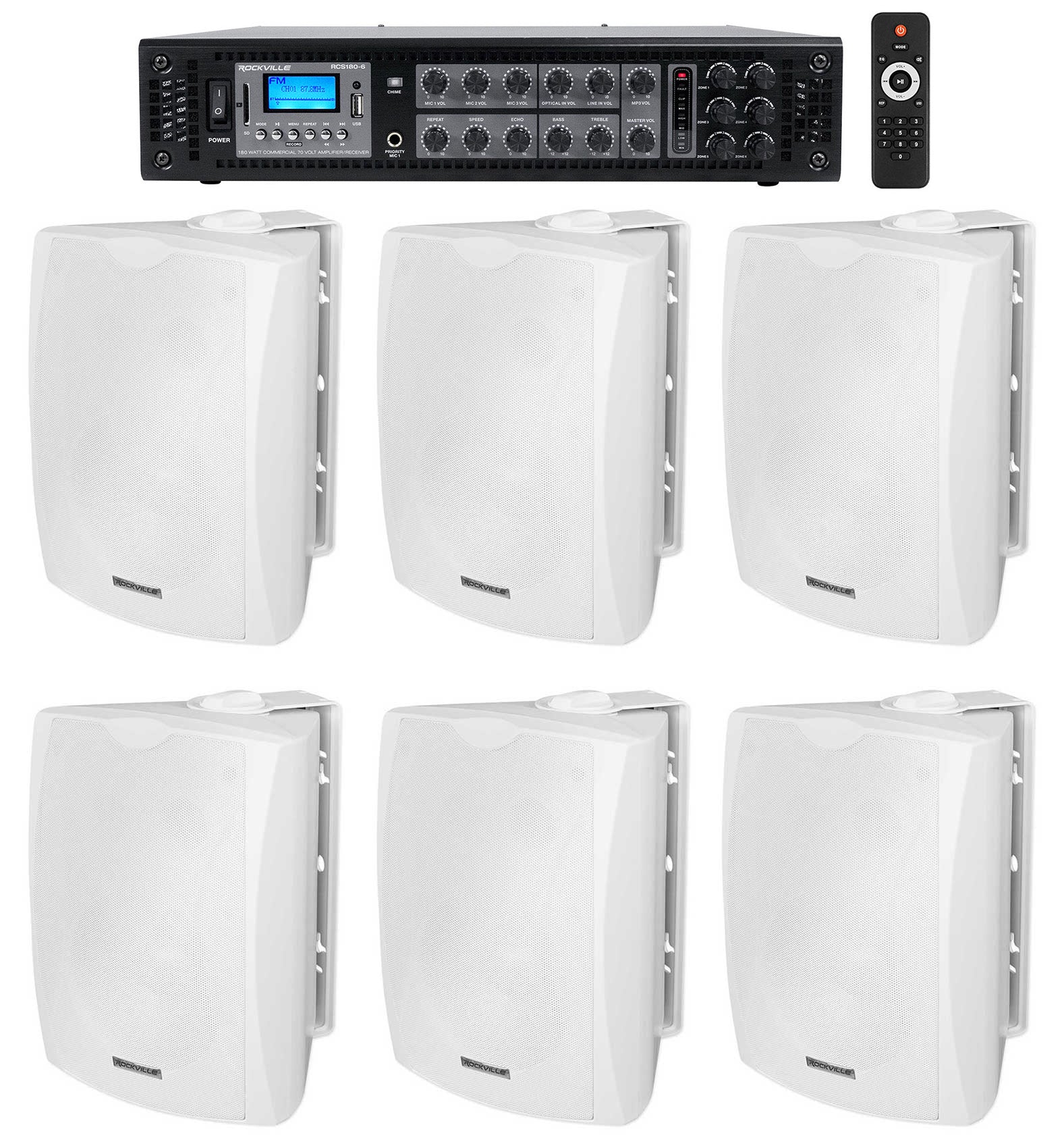 WET-5W White 6-Pack + RCS180-6 6-Zone 180W Amp Bundle