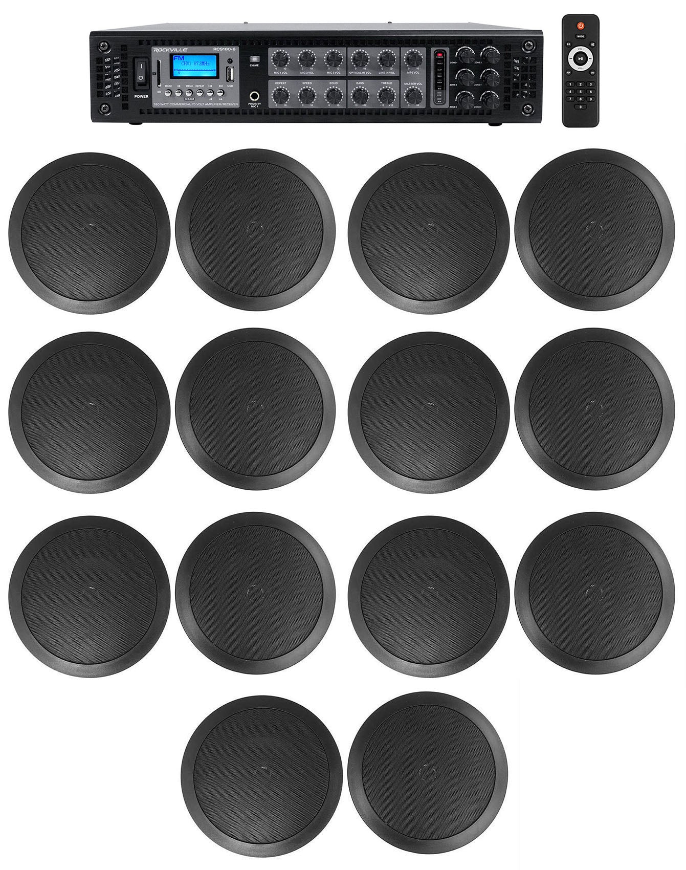 CC65T Black 14-Pack + RCS180-6 6-Zone 180W Amp Bundle