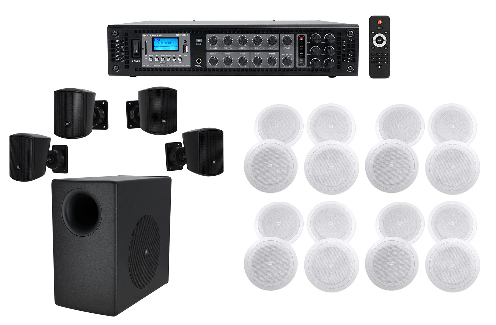C50PACK Black + 8128 8-Pack + RCS180-6 6-Zone 180W Amp Bundle