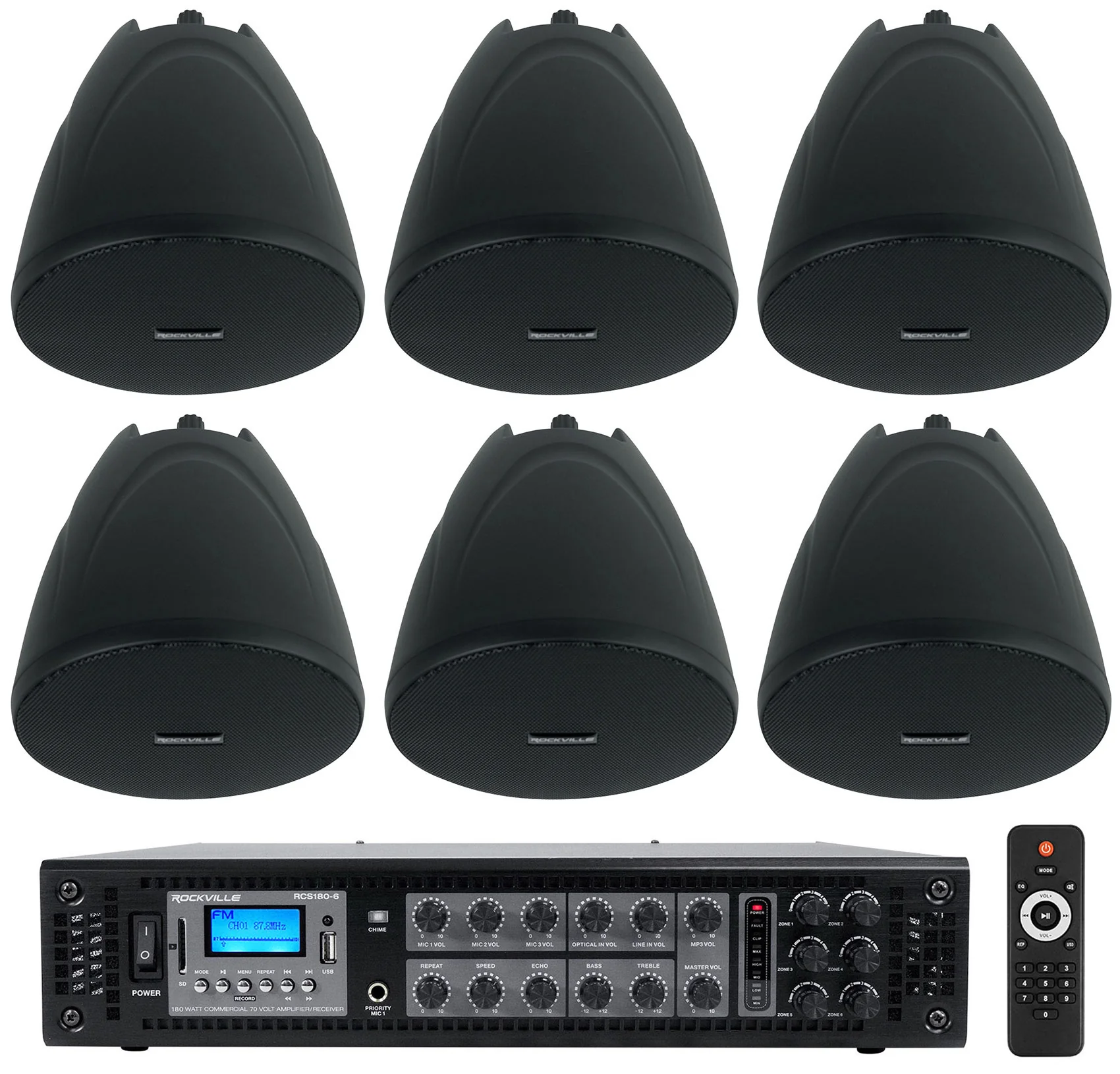 PEN-40T Black 6-Pack + RCS180-6 6-Zone 180W Amp Bundle