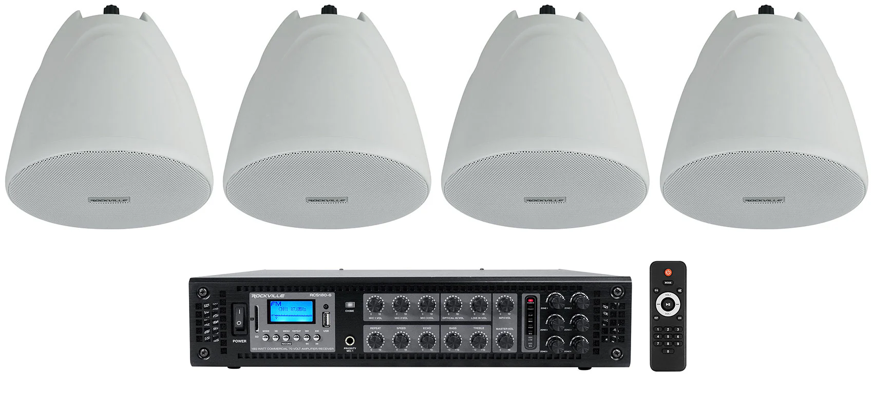 PEN-40T White 4-Pack + RCS180-6 6-Zone 180W Amp Bundle