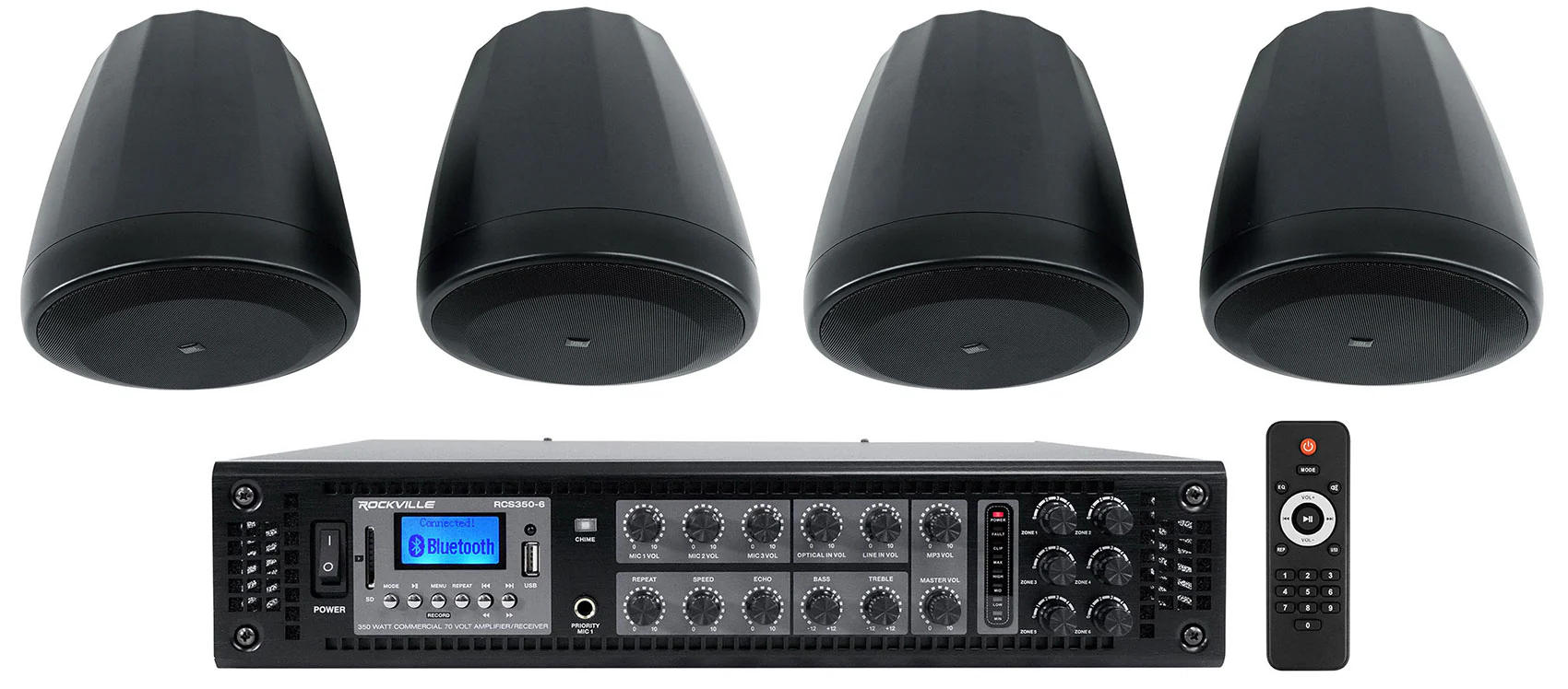 Control 67P/T Black 4-Pack + RCS350-6 6-Zone 350W Amp Bundle