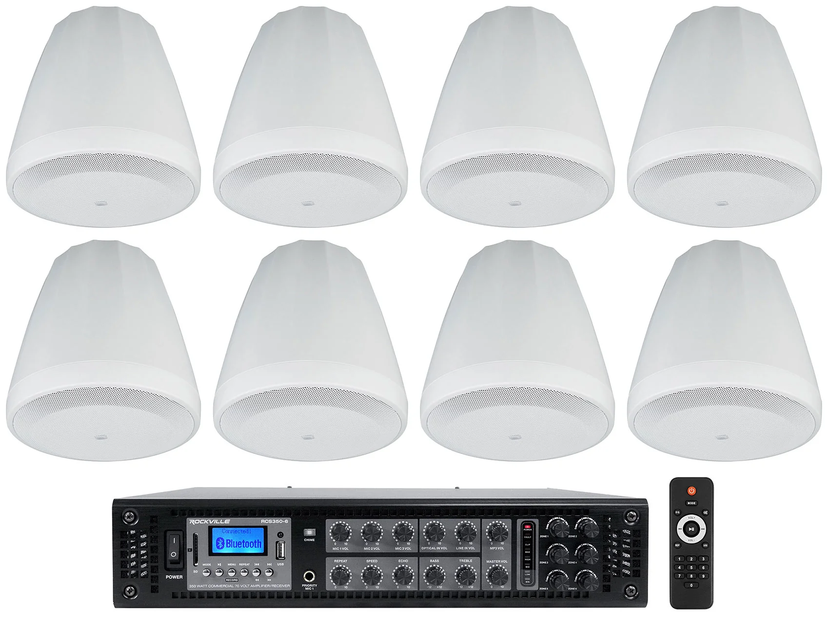 Control 64P/T White 8-Pack + RCS350-6 6-Zone 350W Amp Bundle