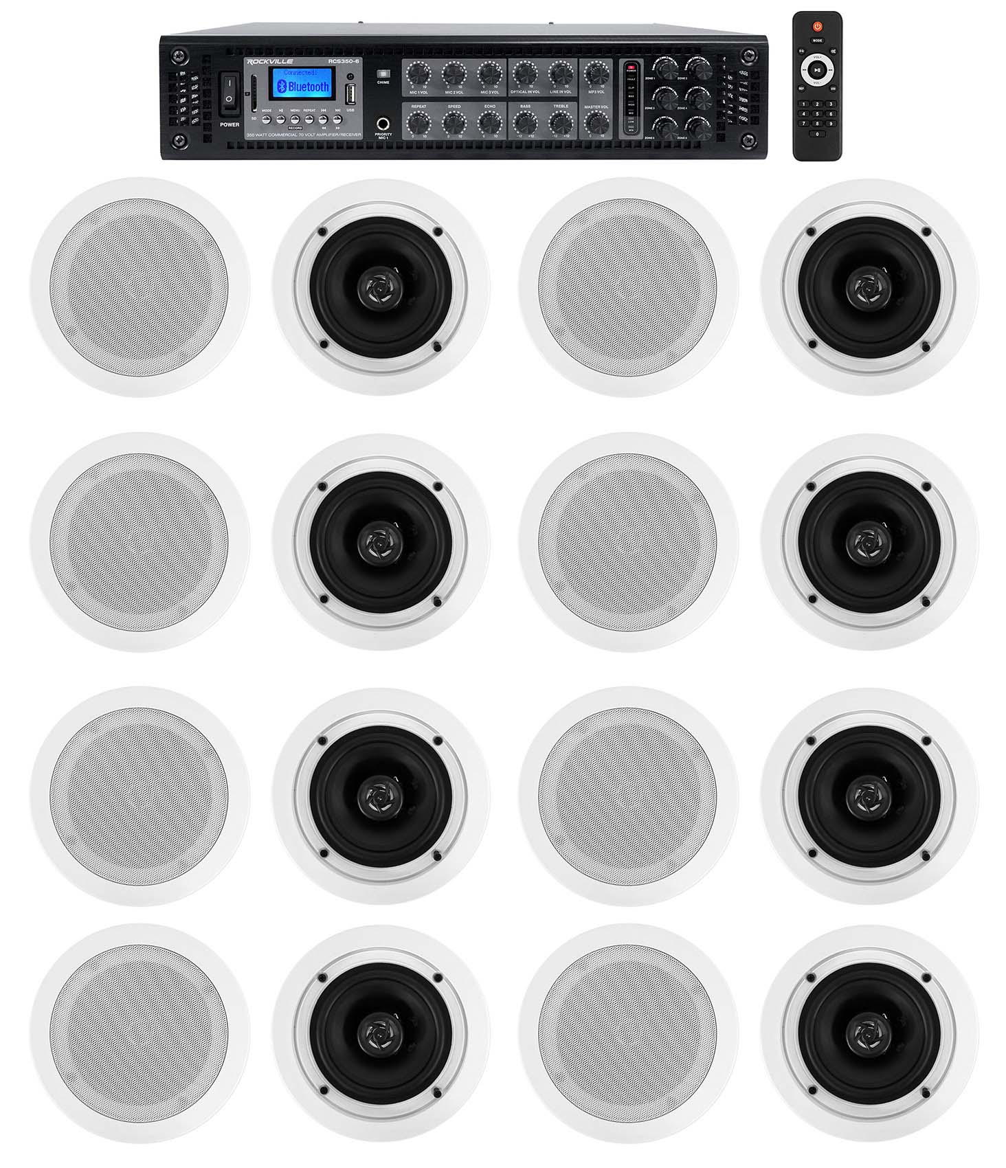 CC525T White 16-Pack + RCS350-6 6-Zone 350W Amp Bundle
