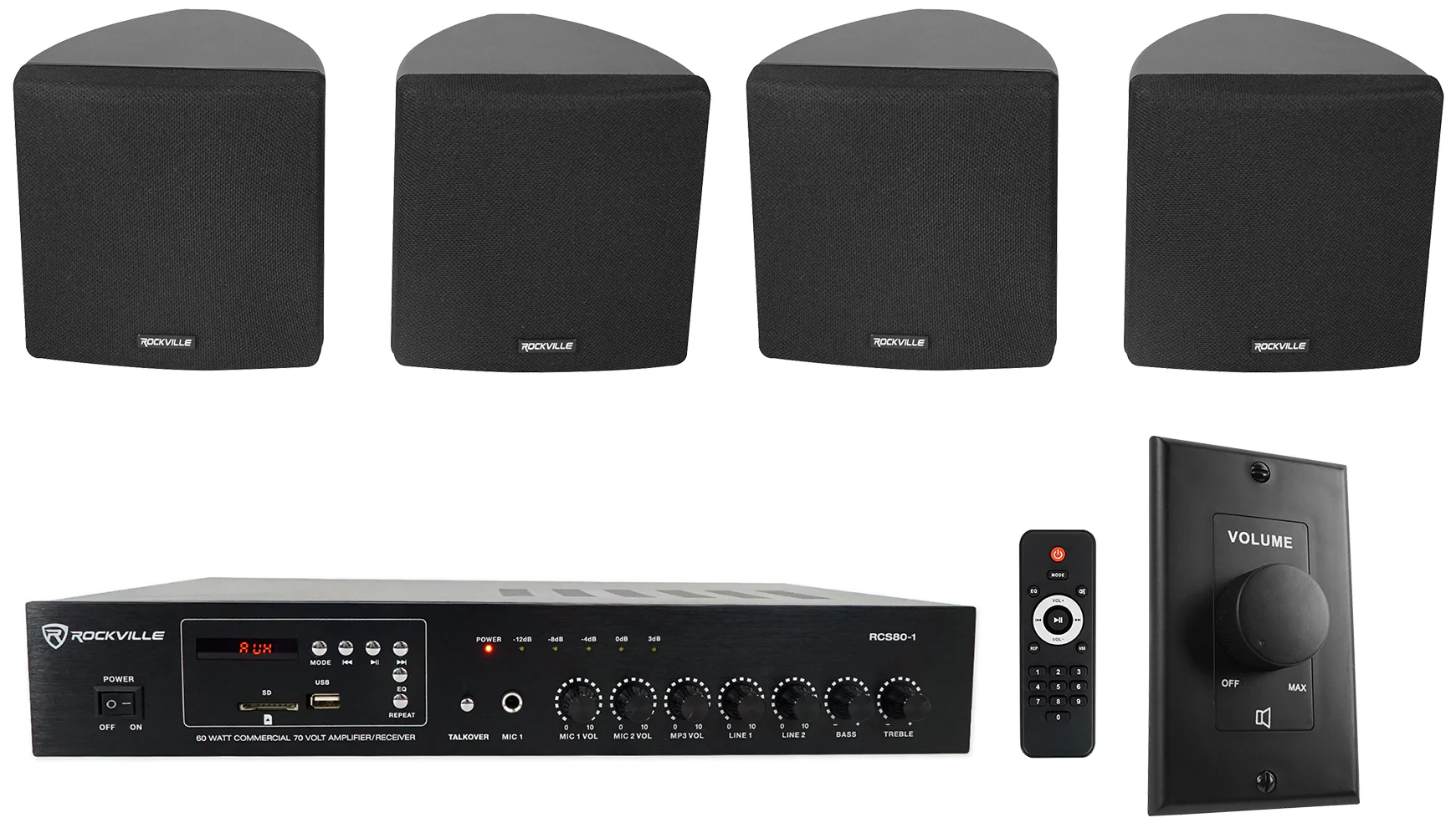 RCS80-1 2-Pack + Cube 70V Black + VOL70100 Black Bundle