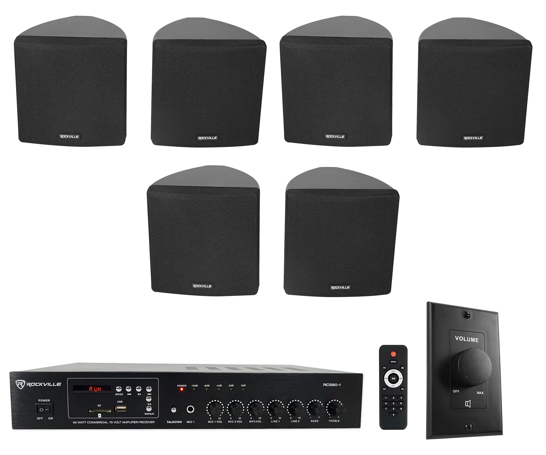 RCS80-1 3-Pack + Cube 70V Black + VOL70100 Black Bundle
