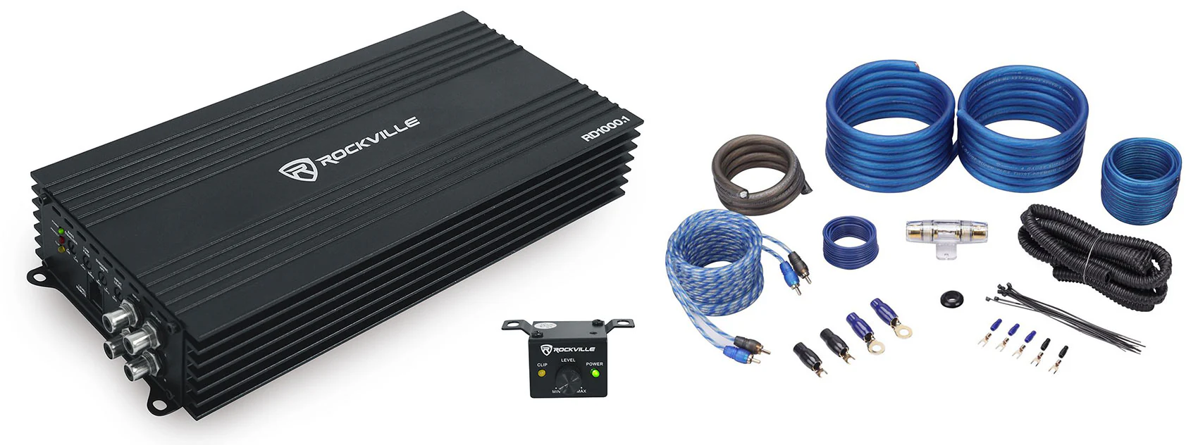 RD1000.1 Mono Amplifier + 4 Gauge Amp Wiring Kit Bundle