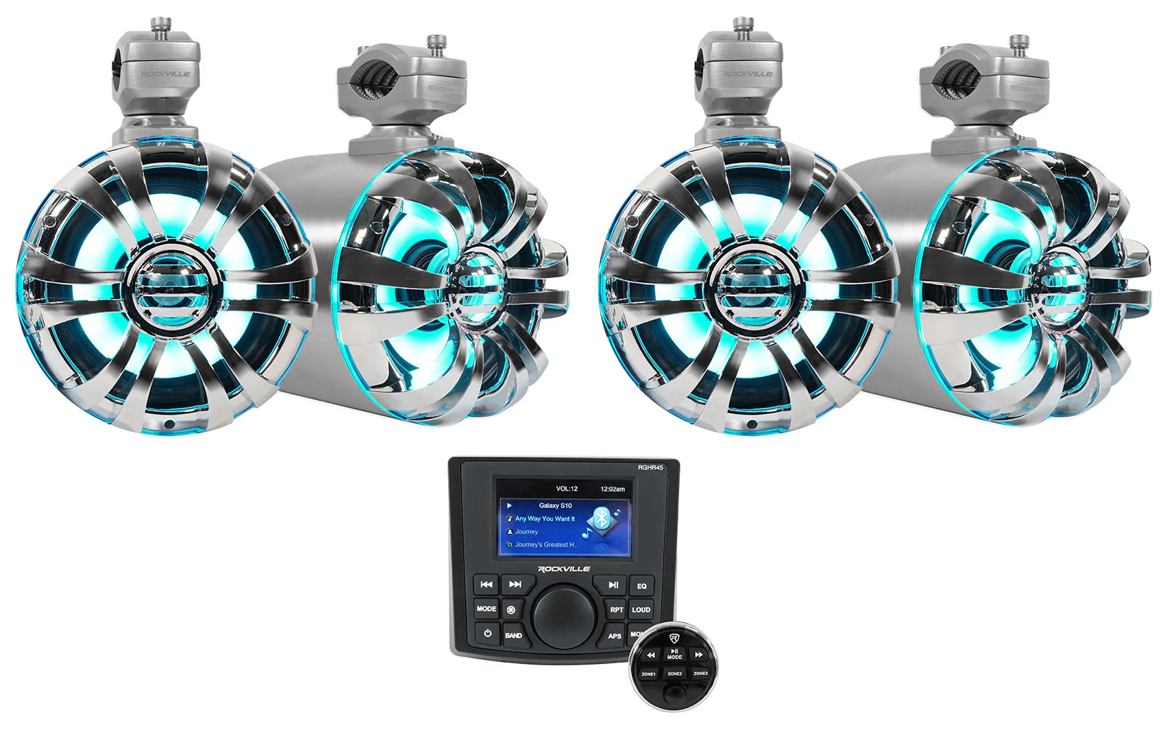 RGHR45 Marine Receiver + WB65KLED Polished Silver Tower Speakers Bundle