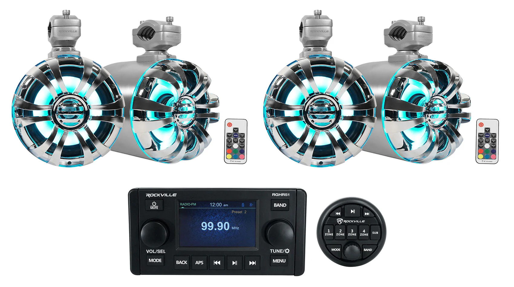 RGHR51 Marine Receiver + WB65KLED Polished Silver Tower Speakers Bundle