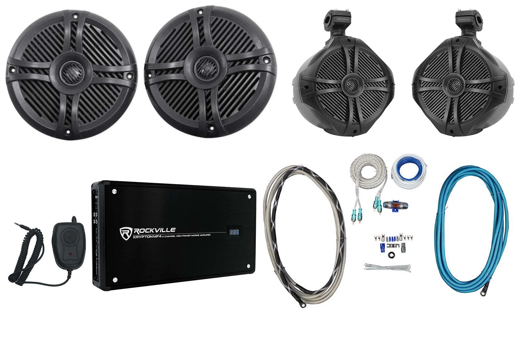 RMSTS65B Black 6.5" Marine Speakers 2-Pack + RWB90B 8" Tower Speakers Bundle