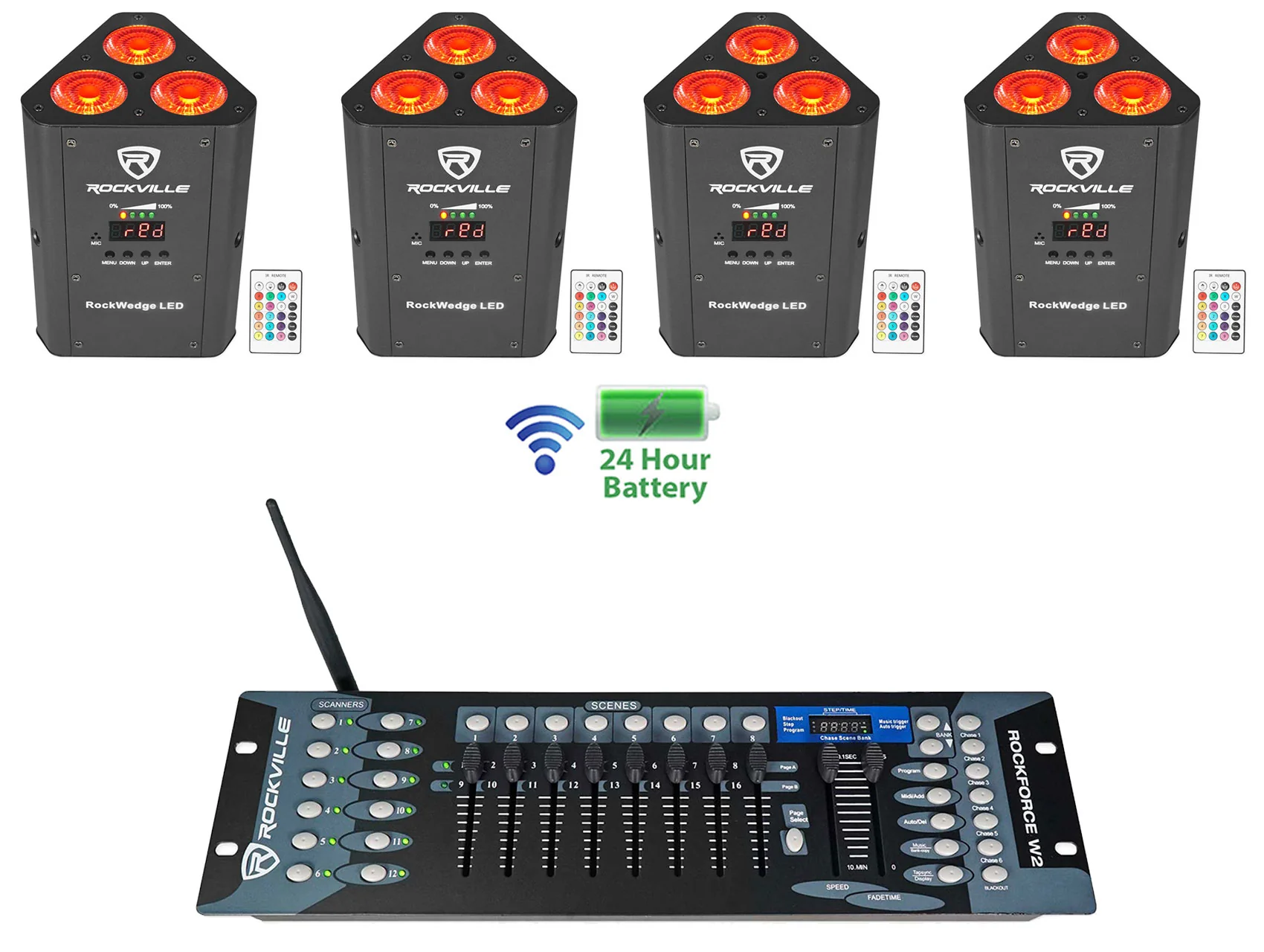 RockWedge LED 4-Pack + ROCKFORCE W2 Controller Bundle