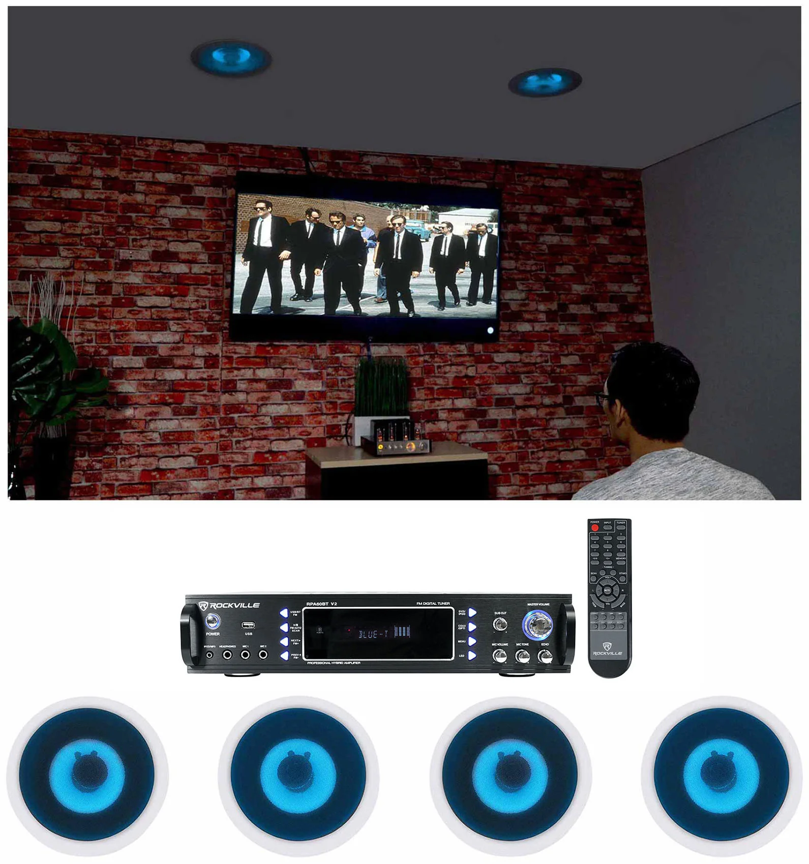 HC65-LED White 4-Pack + RPA60BT Bluetooth Receiver Bundle
