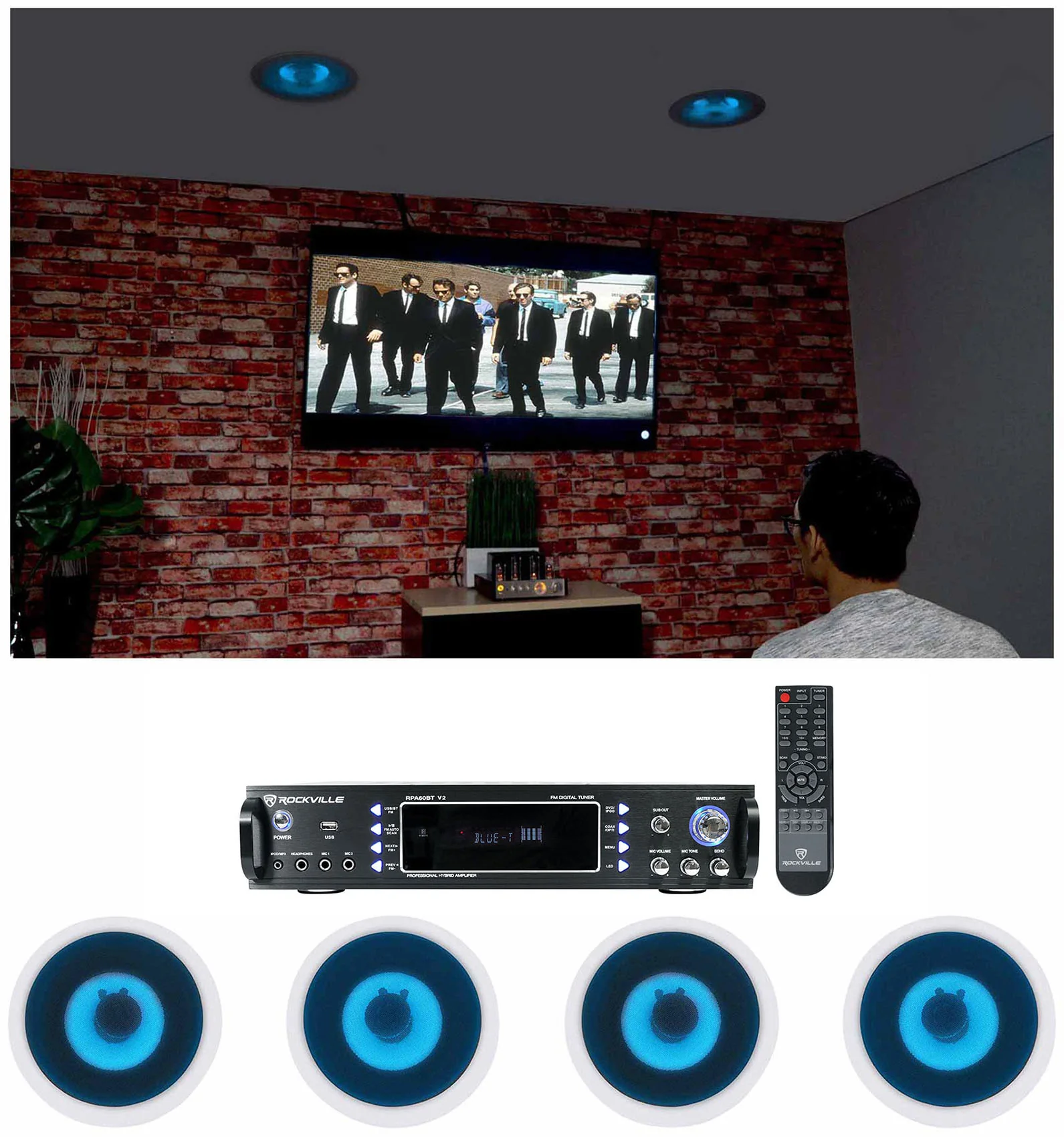 RPA60BT Receiver + HC85B‑LED 4-Pack In‑Ceiling Speakers Bundle