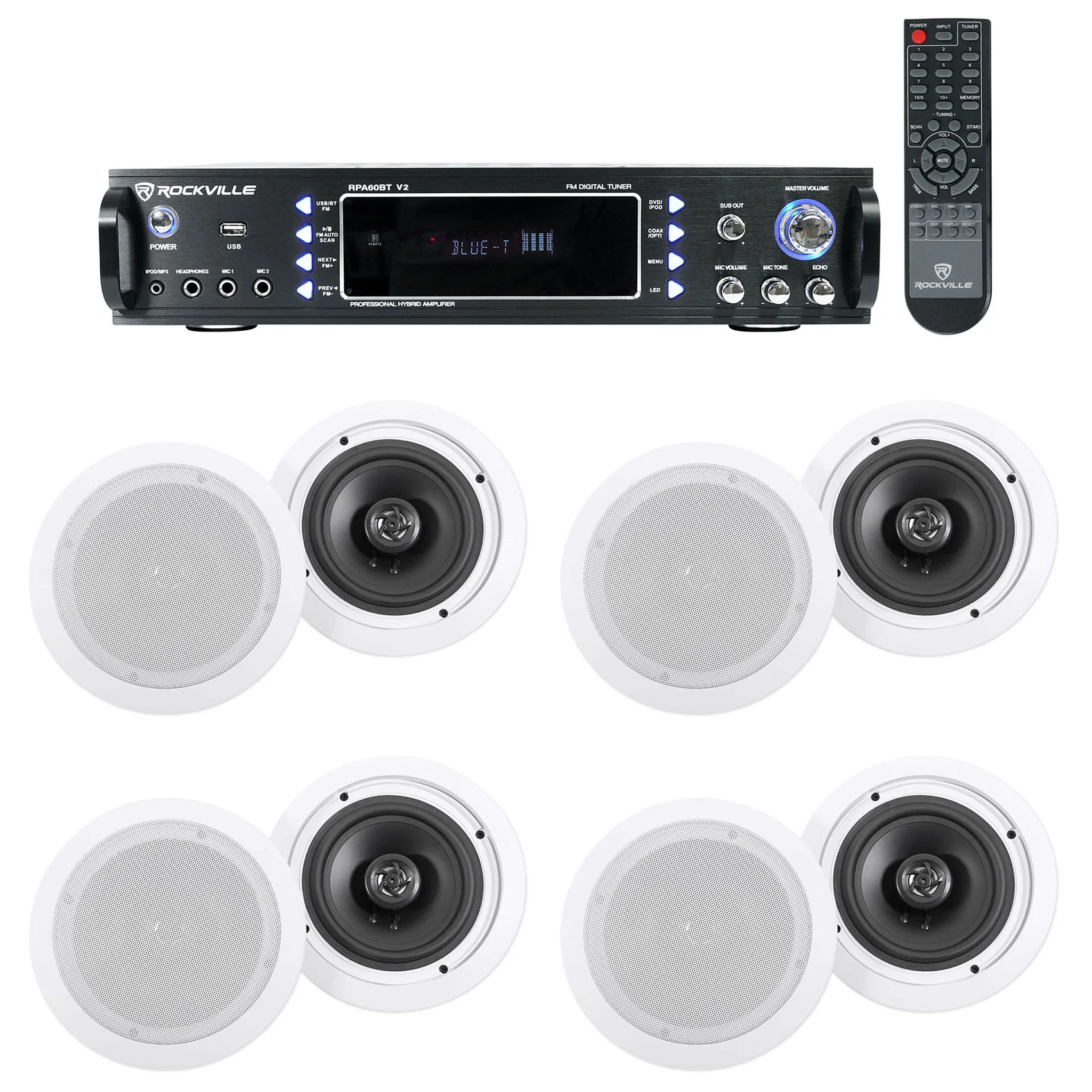 RPA60BT 8-Pack + HC655-16 White Ceiling Speakers Bundle