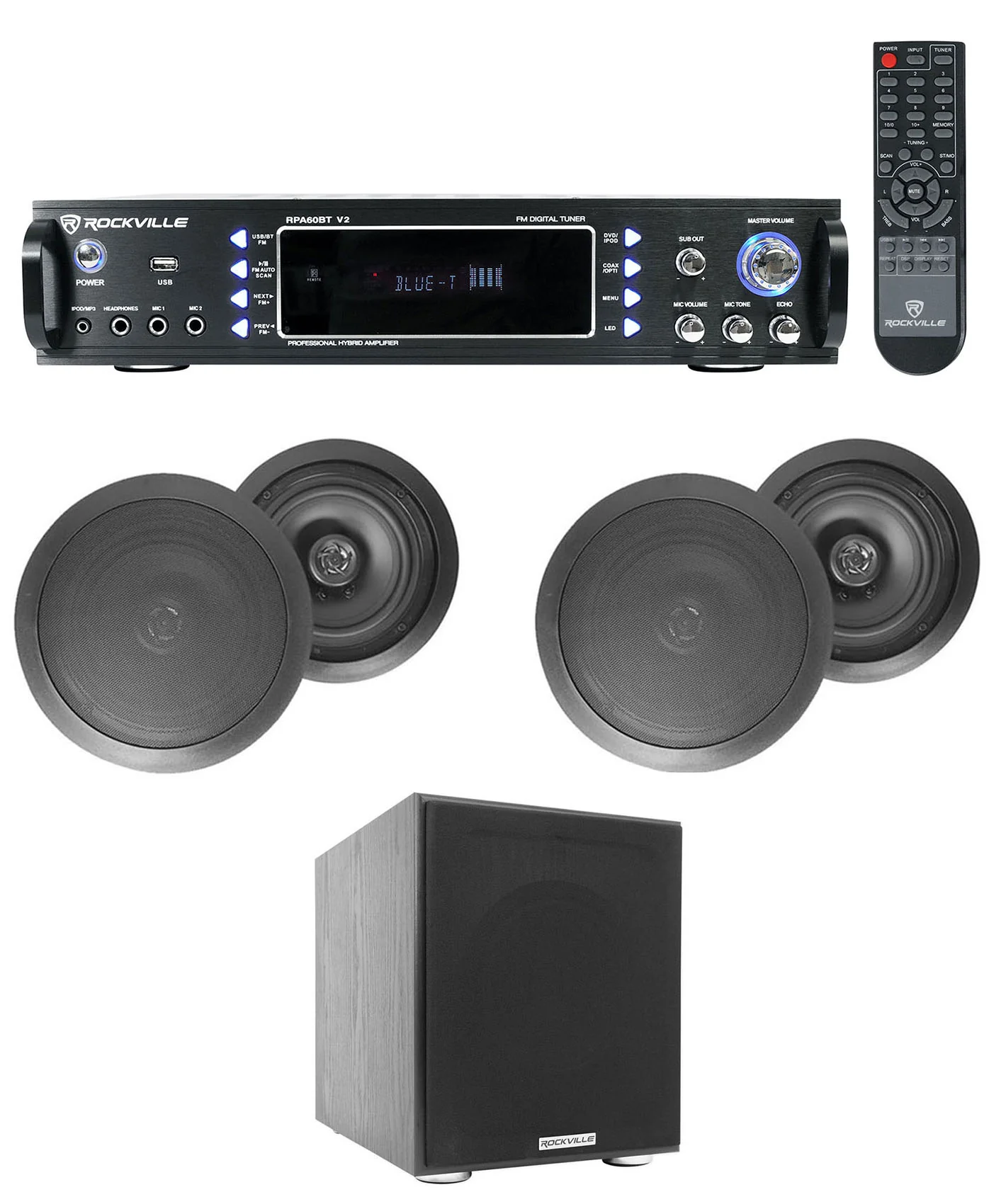 RPA60BT 4-Pack + HC655 Black Speakers + Rock Shaker 8 Bundle
