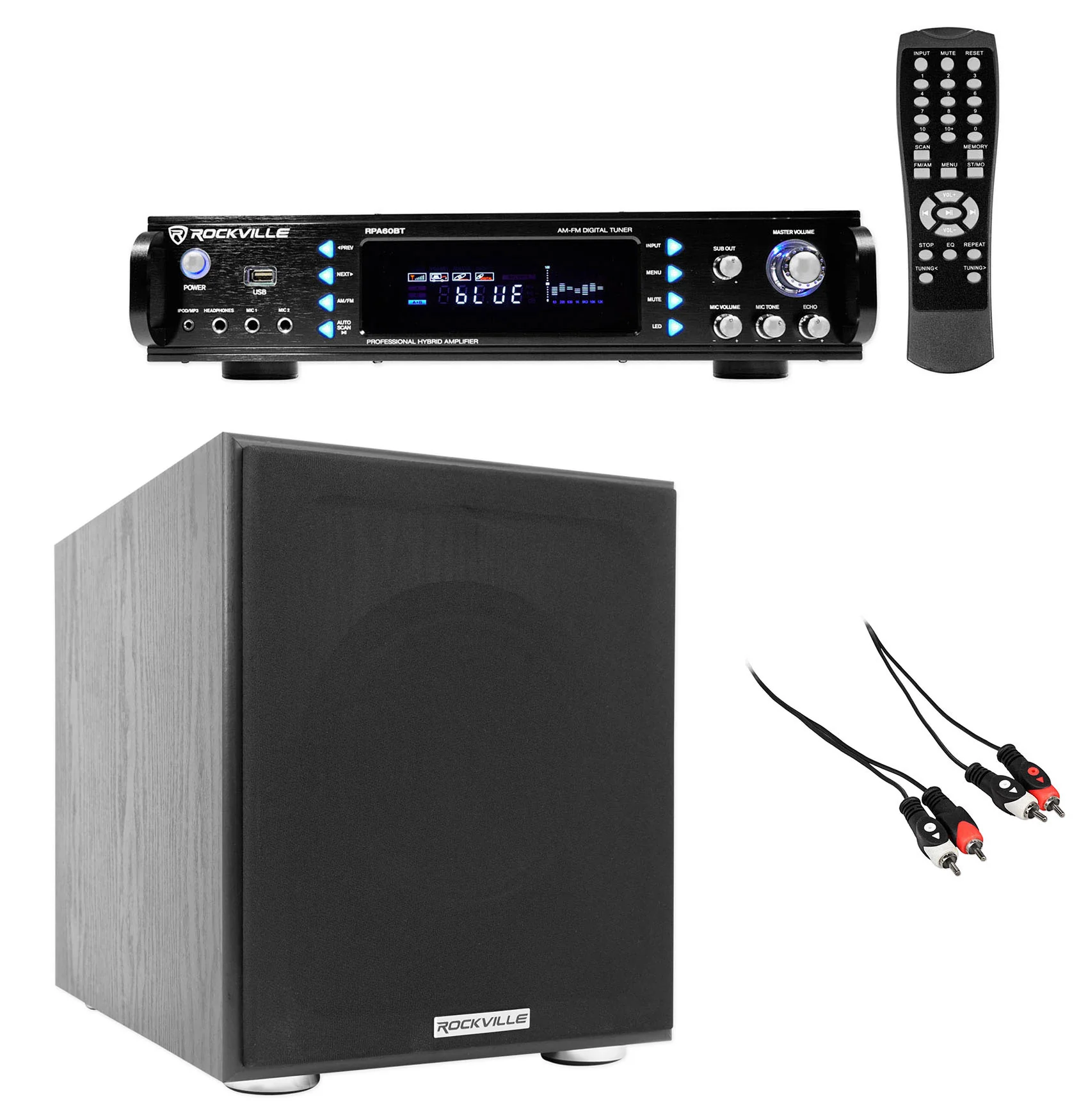RPA60BT Receiver + Rock Shaker 8 Black Subwoofer Bundle - Image 2