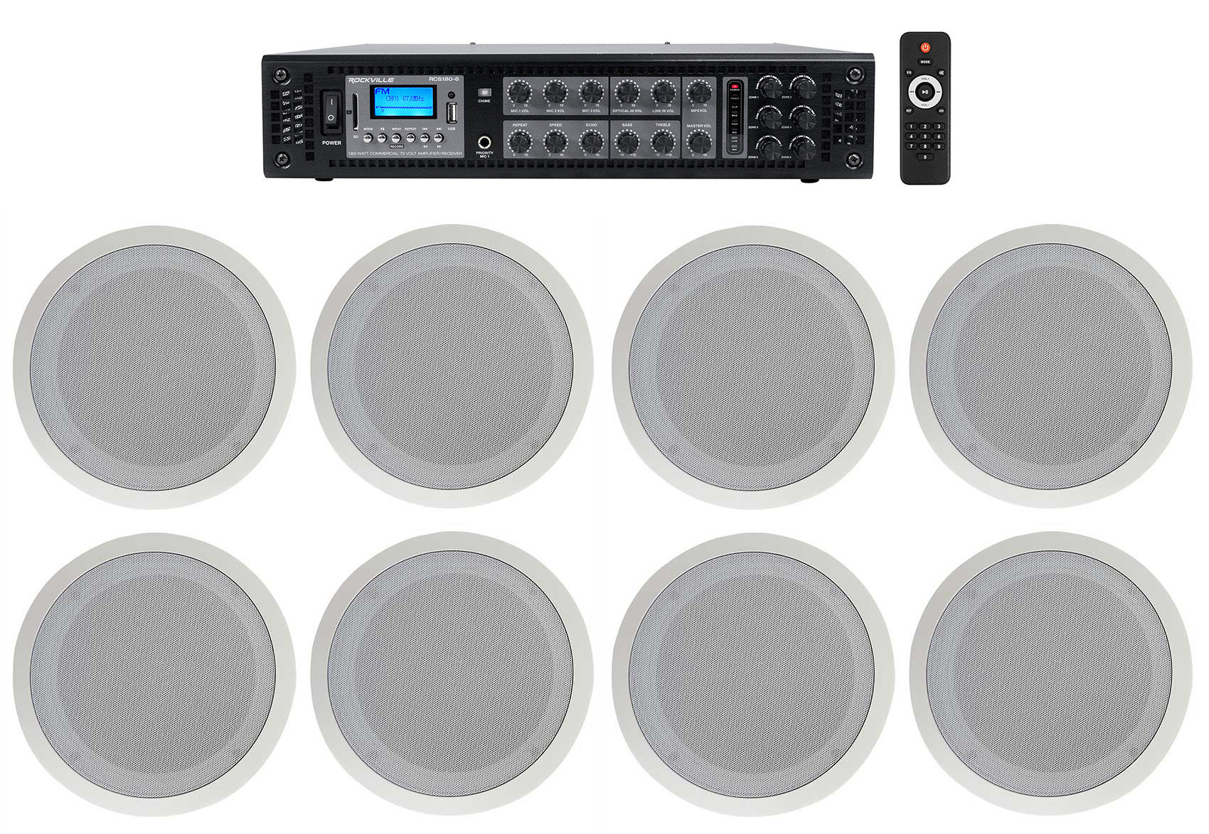 CC80T White 8-Pack + RCS180-6 6-Zone 180W Amp Bundle