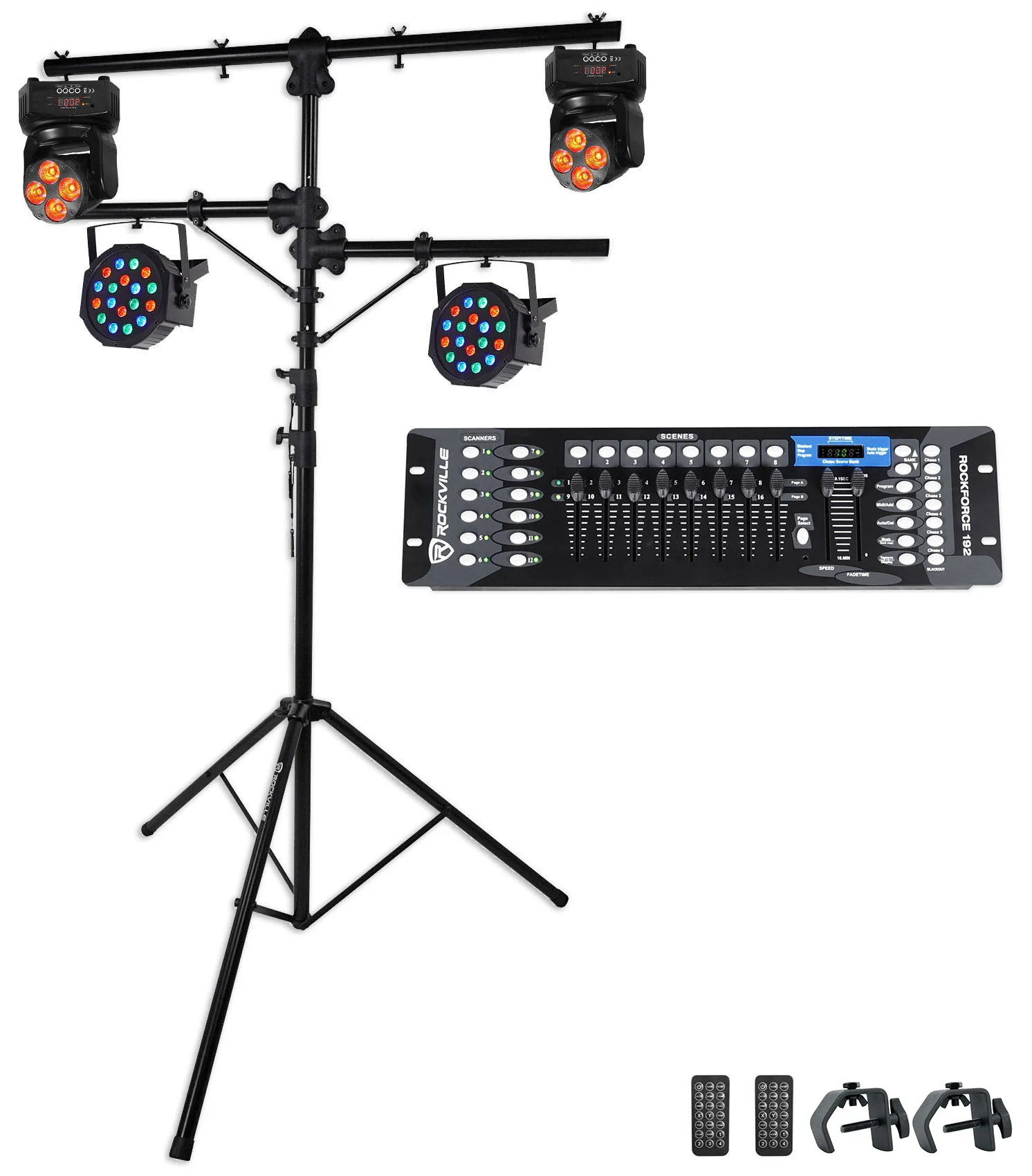 RVLS1 Lighting Tree + RockOn-7 2-Pack + RockPAR50 2-Pack + ROCKFORCE 192 Bundle
