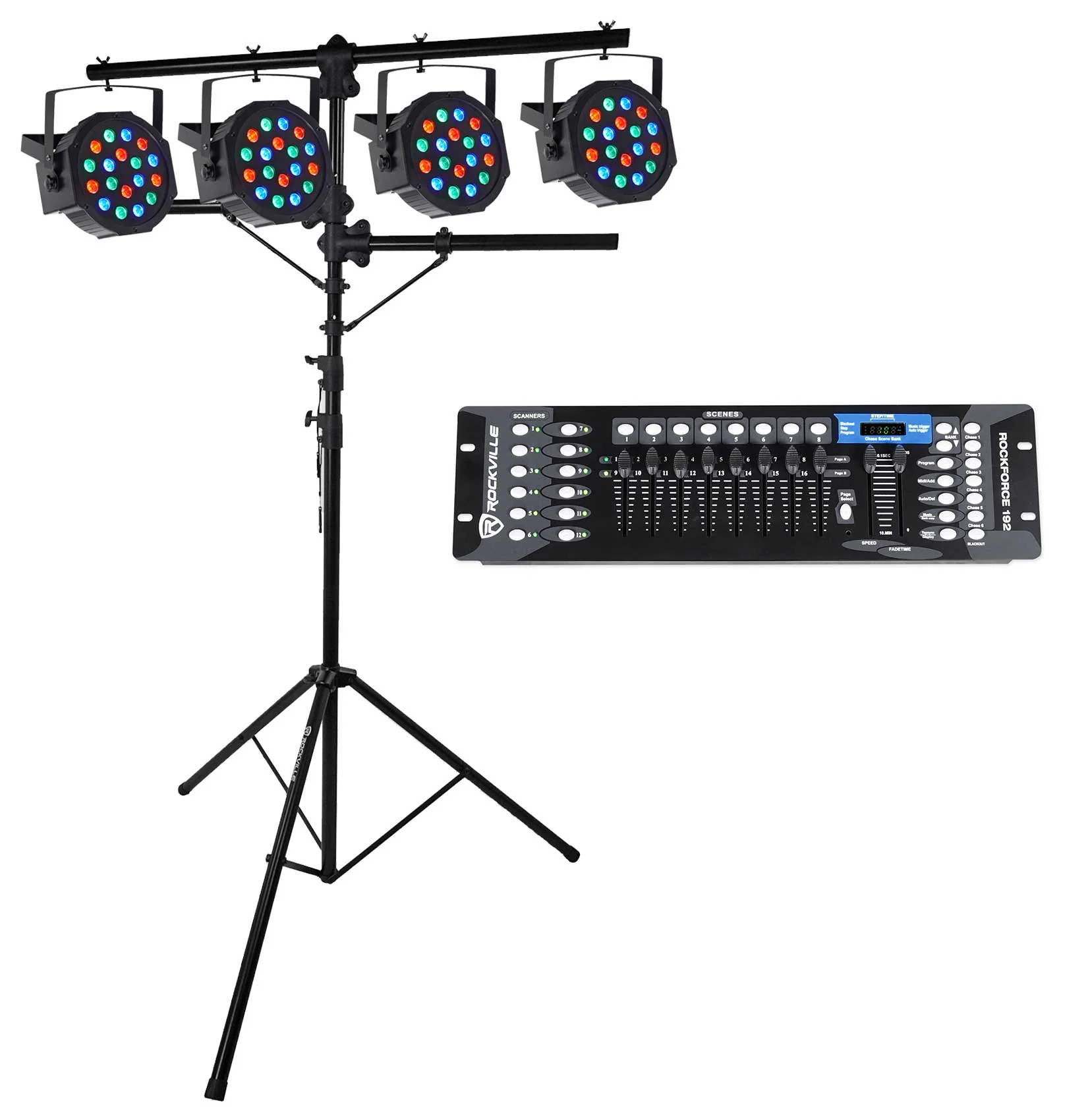 RVLS1 Lighting Tree Stand + RockPAR50 4-Pack + ROCKFORCE 192 Bundle
