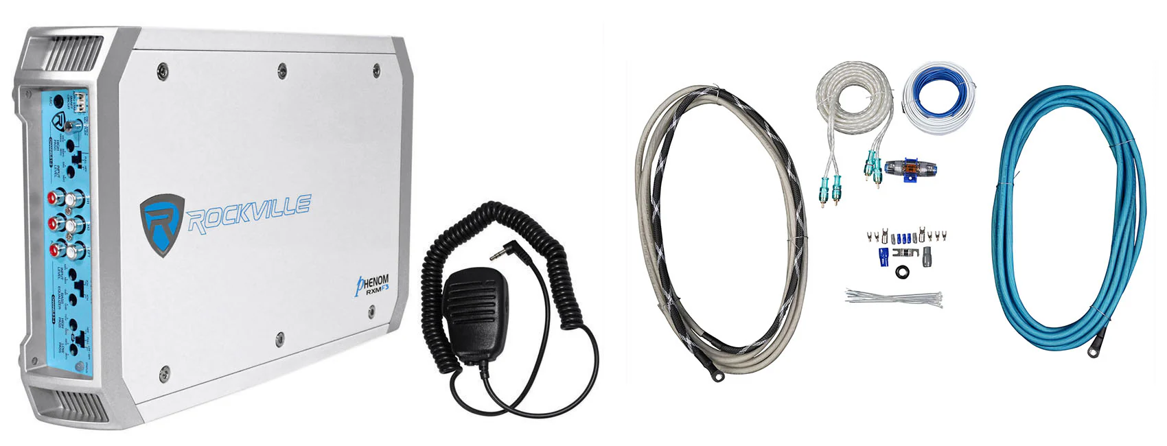 RXM-F3 Marine 4-Ch Amp + RMWK4 Marine Amp Kit Bundle