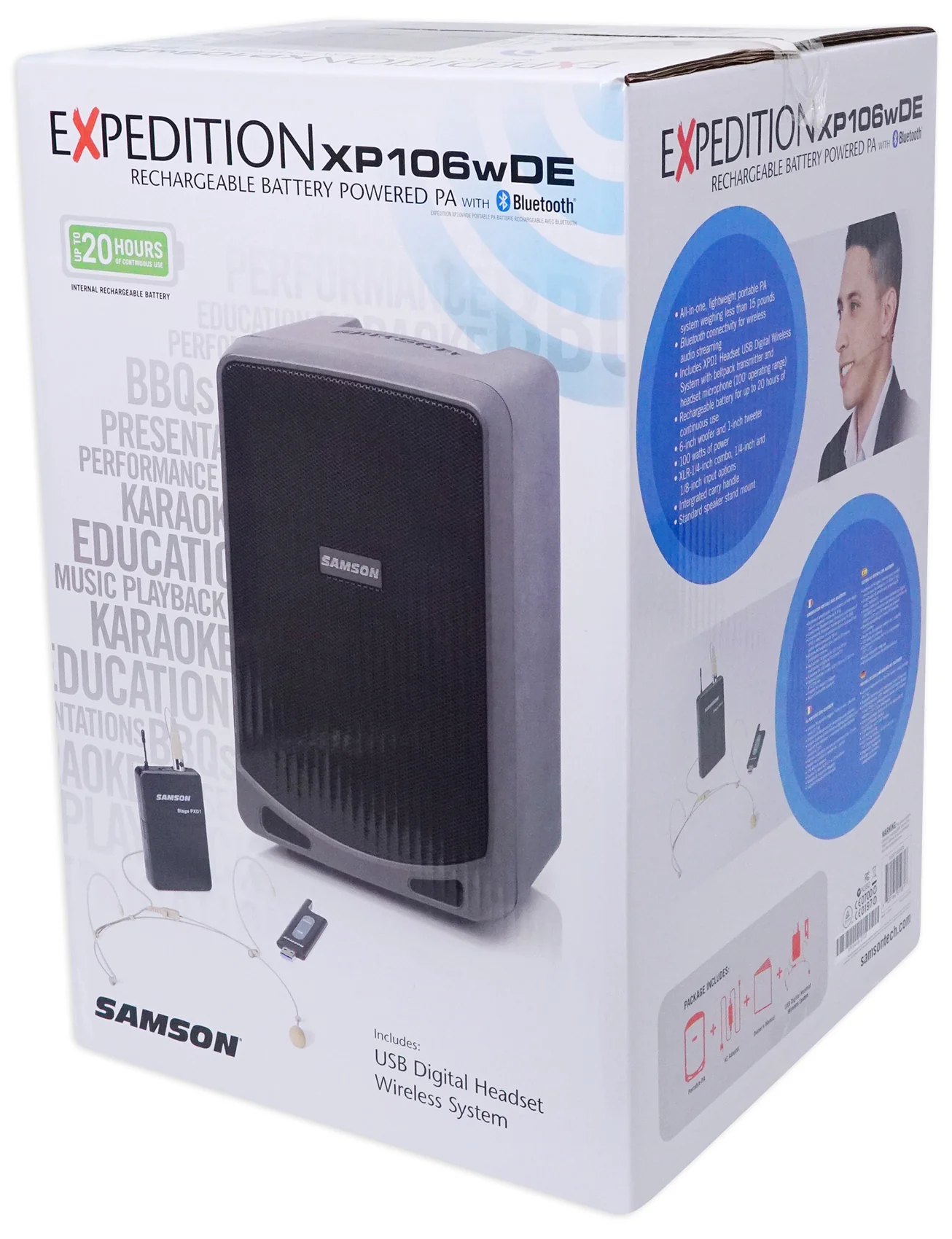 SAMSON XP106WDE 6" Rechargeable Bluetooth PA DJ Speaker+Stands+Headset+Mic+Case - Image 7