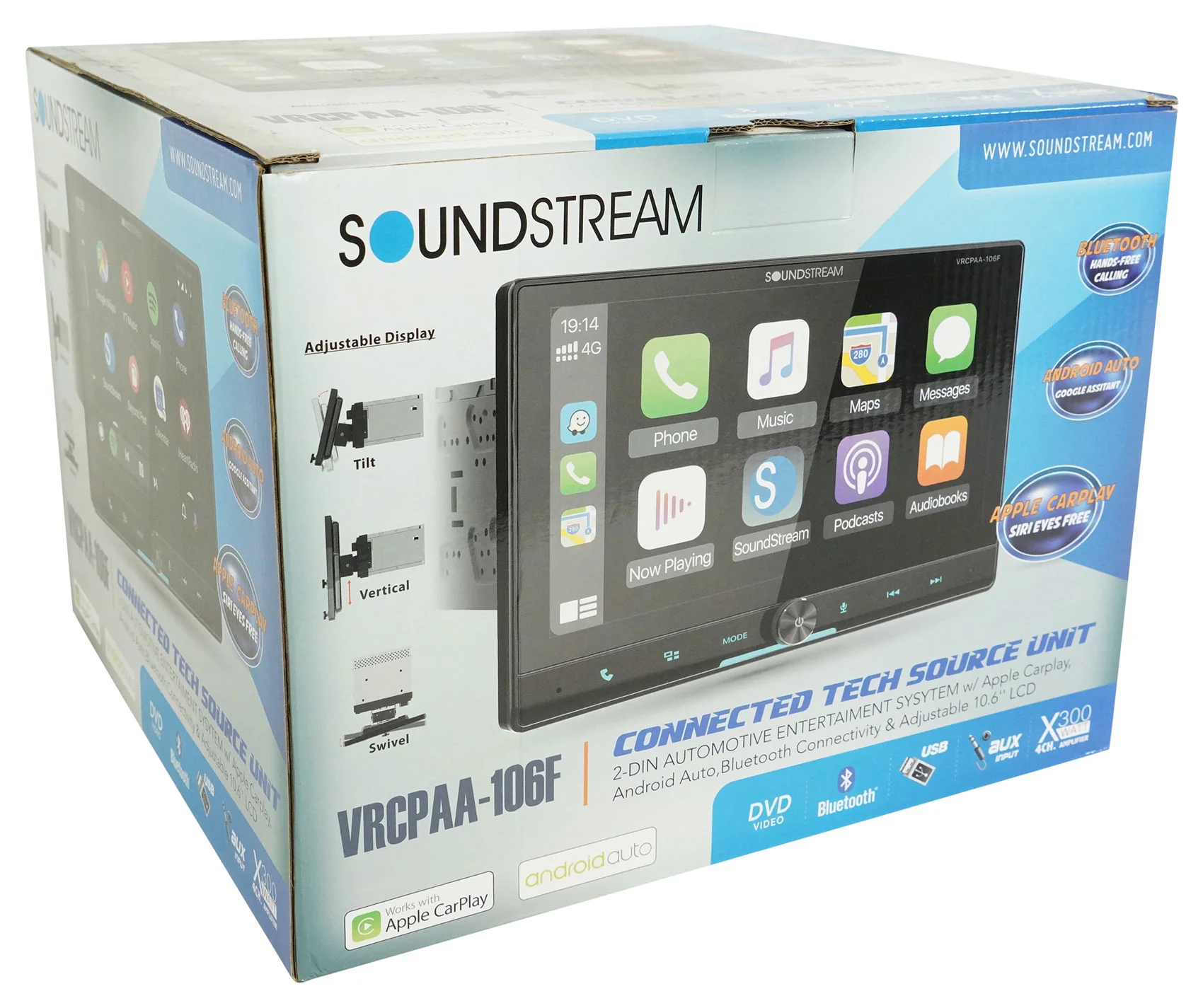 Soundstream VRCPAA-106F 10.6" Monitor Bluetooth/Carplay/Android Receiver+Camera - Image 3