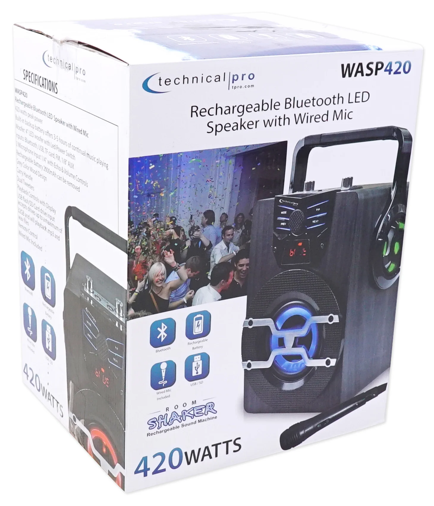 Technical Pro WASP420 Bluetooth Karaoke Machine System w/TV LED's Bundle with Mic & Stand - Image 9