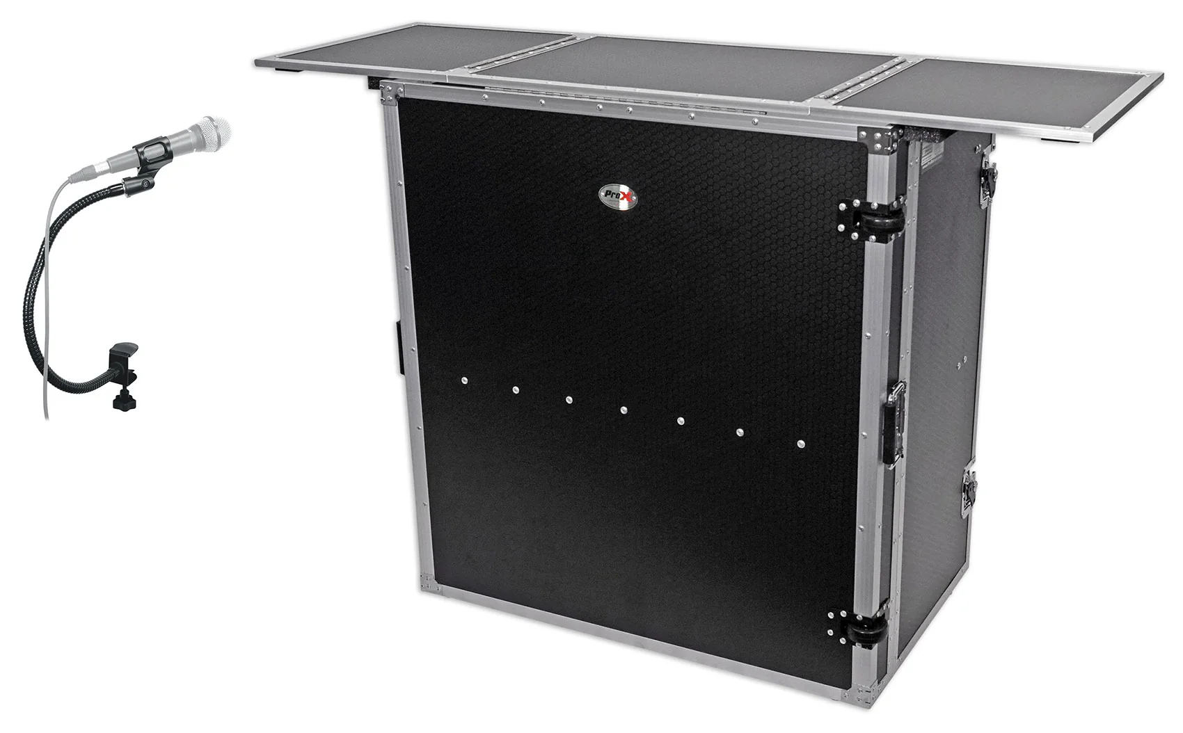 ProX XS-DJSTN Portable Foldout Mobile DJ Combo Table Facade+Gooseneck Mic Stand